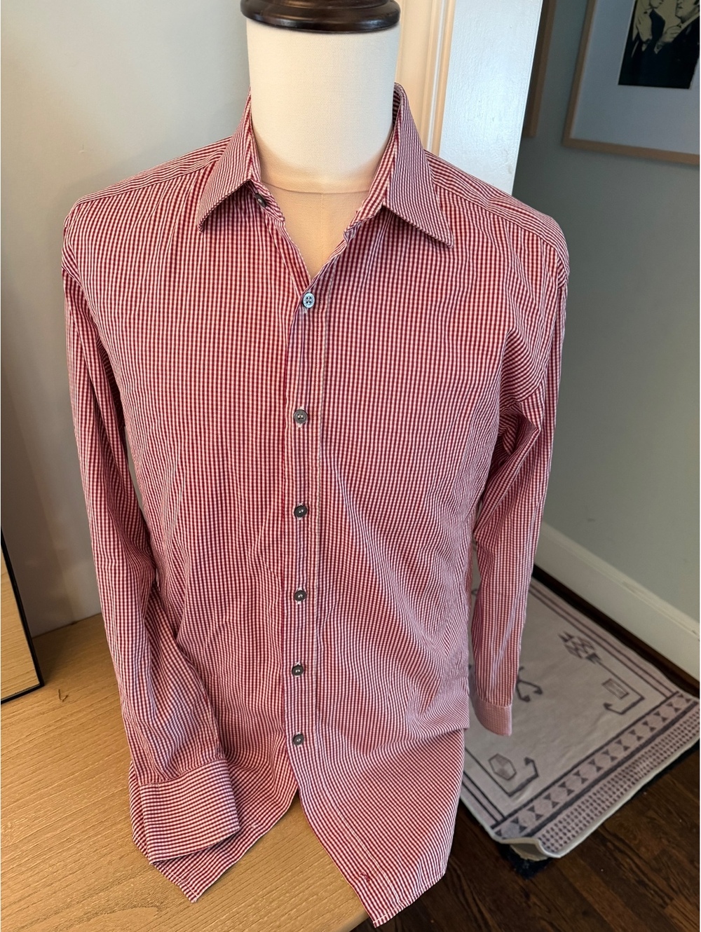 Paul Smith London Men's Red Gingham Check Dress Shirt Made in Italy Size 16.5 42